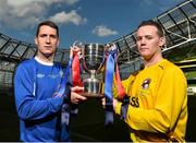 11 May 2015; FAI Intermediate Cup finalists, Morgan Cranley, right, Tolka Rovers, and James Lee, Crumlin United, at an FAI Umbro Intermediate Cup and FAI  Junior Cup Media Day in association with Umbro and Aviva, Aviva Stadium, Dublin. Picture credit: David Maher / SPORTSFILE