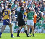 22 June 2008; Tony Carmody, Clare, is shown a yellow card by referee Eamonn Morris. GAA Hurling Munster Senior Championship Semi-Final, Limerick v Clare, Semple Stadium, Thurles, Co. Tipperary. Picture credit: Brendan Moran / SPORTSFILE