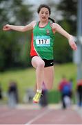 14 May 2015; Lorraine Delaney, Calasanctius College, Oranmore, Co. Galway, during the Intermediate girls long jump event at the GloHealth Connacht Schools Track and Field Championships. Athlone IT, Athlone, Co. Westmeath. Picture credit: Sam Barnes / SPORTSFILE