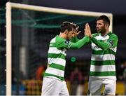 15 May 2015; Maxime Blanchard, left, Shamrock Rovers, celebrates after scoring his side's second goal, with team-mate Gavin Brennan. SSE Airtricity League, Premier Division, Shamrock Rovers v Longford Town. Tallaght Stadium, Tallaght, Co. Dublin. Picture credit: David Maher / SPORTSFILE