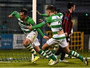 15 May 2015; Maxime Blanchard, left, Shamrock Rovers, celebrates after scoring his side's second goal with team-mate Luke Byrne. SSE Airtricity League, Premier Division, Shamrock Rovers v Longford Town. Tallaght Stadium, Tallaght, Co. Dublin. Picture credit: David Maher / SPORTSFILE