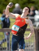 16 May 2015; Michael O'Sullivan, Ashbourne CS, during the Senior Boys Shot Putt at the GloHealth Leinster Schools Track and Field Championships. Morton Stadium, Santry, Dublin. Picture credit: Oliver McVeigh / SPORTSFILE