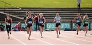 16 May 2015; Athletes in action during the Senior Girls 400m at the GloHealth Leinster Schools Track and Field Championships. Morton Stadium, Santry, Dublin. Picture credit: Oliver McVeigh / SPORTSFILE