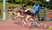 16 May 2015; The start of the Inter Girls 100m at the GloHealth Leinster Schools Track and Field Championships. Morton Stadium, Santry, Dublin. Picture credit: Oliver McVeigh / SPORTSFILE