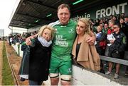 16 May 2015; Connacht's Michael Swift with his mother Francis and fiancé Jill Blake after his last game for the province. Guinness PRO12, Round 22, Connacht v Ospreys, Sportsground, Galway. Picture credit: Ray Ryan / SPORTSFILE