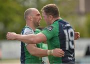 16 May 2015; Michael Swift, Connacht, right, embraces teammate John Muldoon after his last game for the province. Guinness PRO12, Round 22, Connacht v Ospreys, Sportsground, Galway. Picture credit: Ray Ryan / SPORTSFILE