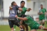 16 May 2015; Hanno Dirksen, Ospreys, in action against Bundee Aki and John Muldoon, Connacht. Guinness PRO12, Round 22, Connacht v Ospreys, Sportsground, Galway. Picture credit: Ray Ryan / SPORTSFILE