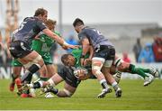 16 May 2015; George Naoupu, Connacht, in action against Dan Lydiate and Scott Baldwin, Ospreys. Guinness PRO12, Round 22, Connacht v Ospreys, Sportsground, Galway. Picture credit: Ray Ryan / SPORTSFILE