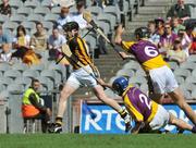 6 July 2008; Derek Lyng, Kilkenny, in action against David O'Connor and Malachy Travers, 2, Wexford. GAA Hurling Leinster Senior Championship Final, Kilkenny v Wexford, Croke Park, Dublin. Picture credit: Pat Murphy / SPORTSFILE