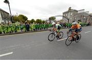 21 May 2015; Stage winner Aaron Gate, left, An Post Chain Reaction, makes his way through Crossmolina followed by Matteo Malucelli, Team IDEA, during Stage 5 of the 2015 An Post Rás. Newport - Ballina. Photo by Sportsfile