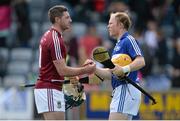 24 May 2015; Derek McNicholas, Westmeath, and Brian Stapleton, Laois, shake hands after the final whistle. Leinster GAA Hurling Senior Championship Qualifier Group, Round 3, Laois v Westmeath. O'Moore Park, Portlaoise, Co. Laois. Picture credit: Brendan Moran / SPORTSFILE