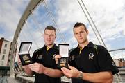 8 July 2008; Clare hurling captain Brian O’Connell, right, and Armagh full-forward Ronan Clarke with their Opel Gaelic Player of the Month Awards for June. Opel GPA Player of the Month Awards, James Joyce Bridge, Dublin. Picture credit: Ray McManus / SPORTSFILE