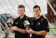 8 July 2008; Clare hurling captain Brian O’Connell, right, and Armagh full-forward Ronan Clarke with their Opel Gaelic Player of the Month Awards for June. Opel GPA Player of the Month Awards, James Joyce Bridge, Dublin. Picture credit: Ray McManus / SPORTSFILE