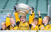 10 July 2008; Seven-year-old David O'Brien from St. Mark's GAA club in Tallaght, Dublin, along with some of his team-mates, lifts the Leinster Football GAA championship trophy during the Leinster - Play and Stay with GAA Go Games activity day which saw over 700 children under the age of 8 take part in games in both hurling and football on six pitches at Croke Park, Dublin. Picture credit: Pat Murphy / SPORTSFILE