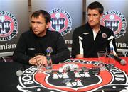 11 July 2008; Bohemians' manager Pat Fenlon and Jason McGuinness, right, during a press conference ahead of their UEFA Intertoto Cup, 2nd Round, 2nd Leg Cup tie with FK Riga on Saturday. Dalymount Park, Dublin. Picture credit: Ray McManus / SPORTSFILE