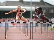 12 July 2008; Ireland's Derval O'Rourke clears the last hurdle on her way to second place behind Jamaica's Andrea Bliss, right, in the Cork City Sports Women's 100m hurdles. Cork City Sports, The Mardyke, Cork. Picture credit: Pat Murphy / SPORTSFILE