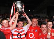 13 July 2008; Cork goalkeeper Darren McCarthy lifts the cup while his team-mates look on. ESB Munster Minor Hurling Championship Final, Tipperary v Cork, Gaelic Grounds, Limerick. Picture credit: Pat Murphy / SPORTSFILE