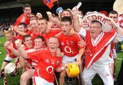 13 July 2008; Cork minors including Paul Honohan, Paul Haughney, 15, goalkeeper Darran McCarthy and supporter Cyril Kavanagh celebrate victory. ESB Munster Minor Hurling Championship Final, Tipperary v Cork, Gaelic Grounds, Limerick. Picture credit: Ray McManus / SPORTSFILE