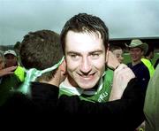 11 June 2000; Fermanagh's Rory Gallagher is congratulated by a supporter following the Bank of Ireland Ulster Senior Football Championship Quarter-Final match between Donegal and Fermanagh at MacCumhail Park in Ballybofey, Donegal. Photo by Ray Lohan/Sportsfile