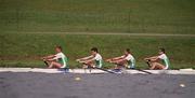 2 August 2000; The Ireland coxless four rowing team, from left,Tony O'Connor, Gearoid Towey, Neville Maxwell and Neal Byrne during a training session at the National Watersport Centre in Nottingham, England, prior to representing Ireland in the men's rowing lightweight coxless fours event at the 2000 Summer Olympics in Sydney, Australia. Photo by Brendan Moran/Sportsfile