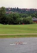 2 August 2000; The Ireland coxless four rowing team, from left, Tony O'Connor, Gearoid Towey, Neville Maxwell and Neal Byrne during a training session at the National Watersport Centre in Nottingham, England, prior to representing Ireland in the men's rowing lightweight coxless fours event at the 2000 Summer Olympics in Sydney, Australia. Photo by Brendan Moran/Sportsfile