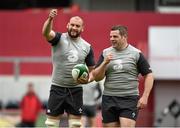 27 May 2015; Ireland's Dan Tuohy, left, and Mike Ross in conversation during the captain's run. Thomond Park, Limerick. Picture credit: Diarmuid Greene / SPORTSFILE