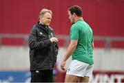 28 May 2015; Ireland head coach Joe Schmidt in conversation with Rob Herring before the game. International Rugby Friendly, Ireland v Barbarians. Thomond Park, Limerick. Picture credit: Diarmuid Greene / SPORTSFILE