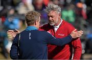 29 May 2015; Darren Clarke, right, Northern Ireland, and Luke Donald, England, after finishing their respective rounds. Dubai Duty Free Irish Open Golf Championship 2015, Day 2. Royal County Down Golf Club, Co. Down. Picture credit: Brendan Moran / SPORTSFILE