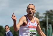 20 July 2008; Thomas Chamney, Crusaders A.C., celebrates after winning the Men's 800m final event at the AAI National Track & Field Championships, Morton Stadium, Santry, Dublin. Picture credit: Pat Murphy / SPORTSFILE