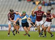 31 May 2015; Johnny McCaffrey, Dublin, in action against Galway players, left to right, Aidan Harte, Joe Canning, and David Collins. Leinster GAA Hurling Senior Championship, Quarter-Final, Dublin v Galway, Croke Park, Dublin. Picture credit: Dáire Brennan / SPORTSFILE