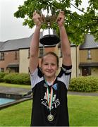 1 June 2015; Metropolitan Girls League captain Aisling Spillane lifts the Gaynor Cup after victory over  Galway and District Soccer League. Gaynor Cup U14 Final, Metropolitan Girls League v Galway and District Soccer League. University of Limerick, Limerick. Picture credit: Diarmuid Greene / SPORTSFILE