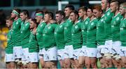 2 June 2015; The Ireland squad stand for the National Anthem. World Rugby U20 Championship, Pool C, Ireland v Argentina, Parma, Italy. Picture credit: Massimilliano Pratelli / SPORTSFILE