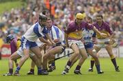 19 July 2003; Waterford's James Murray, left, Tony Browne and Ken McGrath in action against Wexford's Rory McCarthy. Guinness Senior Hurling Championship qualifier, Wexford v Waterford, Nowlan Park, Kilkenny. Picture credit; Matt Browne / SPORTSFILE