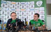 6 June 2015; Republic of Ireland manager Martin O'Neill and defenderJohn O'Shea during a press conference. Radisson Hotel, Dublin Airport, Co. Dublin. Photo by Sportsfile