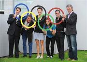 29 July 2008; RTE's analysts for the games include, from left, Gary O'Toole, swimming, Eamonn Coghlan and Sonia O'Sullivan, athletics, Katie Taylor and Bernard Dunne, boxing and Jerry Kiernan, athletics, at the announcement of RTE's details of its coverage for the 2008 Beijing Olympics. RTE Television, Donnybrook, Dublin. Picture credit: Brendan Moran / SPORTSFILE
