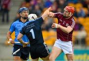 6 June 2015; Joe Canning, Galway, confronts Dublin goalkeeper Alan Nolan after scoring his side's fourth goal. Leinster GAA Hurling Senior Championship Quarter-Final Replay, Dublin v Galway. O'Connor Park, Tullamore, Co. Offaly. Picture credit: Stephen McCarthy / SPORTSFILE