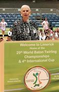 5 August 2008; President of the World Baton Federation Lynda Garland speaking at the opening ceremony for the 29th World Baton Championship and 4th International Cup. World Baton Championships, Opening Ceremony, University Arena, Limerick. Picture credit: Kieran Clancy / SPORTSFILE