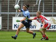 4 August 2008; Sinead Cullen, Dublin, in action against Carrie Monaghan, Tyrone. TG4 All-Ireland Ladies Minor Football Championship Final, Dublin v Tyrone, Kingspan Breffni Park, Cavan. Picture credit: Oliver McVeigh / SPORTSFILE