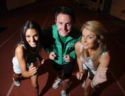 6 August 2008; Models Samina Zia, left, and Pippa O’Connor were on hand today, with Leon Blanche Head of PR for Boylesports, to announce that Boylesports will refund all losing bets placed on Irish athletes competing in Beijing if one of the Irish team brings home a gold medal. Morton Stadium, Santry, Co. Dublin. Picture credit: Brian Lawless / SPORTSFILE