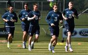 10 June 2015; Republic of Ireland's players, from left,  Robbie Keane, Stephen Ward, James McCarthy, Seamus Coleman and James McClean during squad training. Republic of Ireland Squad Training, Gannon Park, Malahide, Co. Dublin. Picture credit: David Maher / SPORTSFILE