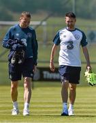 10 June 2015; Republic of Ireland's Robbie Keane, right, with coach Steve Guppy during squad training. Republic of Ireland Squad Training, Gannon Park, Malahide, Co. Dublin. Picture credit: David Maher / SPORTSFILE