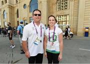 11 June 2015; Athletes Derek Burnett, who will represent Ireland in shooting, and Karen Dolphin, who will represent Ireland in Karate, during the Athletes Welcome Ceremony in the Athletes Village ahead of the 2015 European Games in Baku, Azerbaijan. Picture credit: Stephen McCarthy / SPORTSFILE