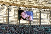 12 June 2015; A video featuring Irish female boxer Katie Taylor is shown on the big screen in the Olympic Stadium during the build up to the 2015 European Games Opening Ceremony in Baku, Azerbaijan. Picture credit: Stephen McCarthy / SPORTSFILE