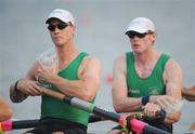 9 August 2008; Ireland's Jonno Devlin, left, and Sean Casey cool themselves with ice packs before their heat of the Men's Fours. Beijing 2008 - Games of the XXIX Olympiad, Shunyi Olympic Rowing-Canoeing Park, Shunyi District, Beijing, China. Picture credit: Brendan Moran / SPORTSFILE