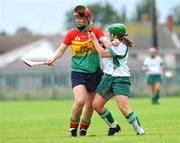 9 August 2008; Lyndsey Condell, Carlow, in action against Emma McNally, Meath. Gala All-Ireland Junior Championship - Nancy Murray Cup Semi-Finals, Meath v Carlow, Naomh Peregrine, Blakestown, Co. Dublin. Picture credit: Ray Lohan / SPORTSFILE *** Local Caption ***