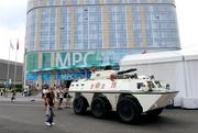 12 August 2008; A Chinese armoured personnel carrier (APC) parked outside the Main Press Centre in the Olympic Green. Beijing 2008 - Games of the XXIX Olympiad, Olympic Green, Beijing, China. Picture credit: Brendan Moran / SPORTSFILE