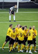 14 August 2008; Stefan Ishizaki, IF Elfsborg, celebrates a goal with team mates as Barry Ryan, St. Patrick's Athletic reacts. UEFA Cup Second Qualifying Round, 1st Leg, St. Patrick's Athletic v IF Elfsborg, Borås Arena, Sweden. Picture credit: Karl-Göran Zahedi Fougstedt / SPORTSFILE