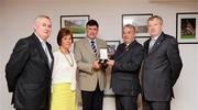 10 August 2008; GAA President Nickey Brennan makes a special presentation to Dermot Earley, Chief of Staff, Defence Forces, on behalf of the GAA. Also pictured are GAA President Elect Christy Cooney, Mary Earley, Paraic Duffy, Ard Stiurthoir. Croke Park, Dublin. Picture credit: Stephen McCarthy / SPORTSFILE