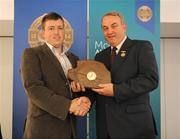 10 August 2008; GAA President Nickey Brennan presents Diarmuid Cahill, from Down County Board with his 2007 GAA MacNamee Award for Best County Final Programme. Croke Park, Dublin. Picture credit: Stephen McCarthy / SPORTSFILE