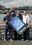 12 August 2008; Dublin stars Shane Ryan, right, and David Henry, left, with Gary Twohig, Country manager, Samsung, and model Sarah Kavanagh show their support for the new Samsung Tocco mobile phone which is the only phone in the world which allows texting in Irish. The Sean O Casey Bridge, Custom House Quay, Dublin. Picture credit: David Maher / SPORTSFILE